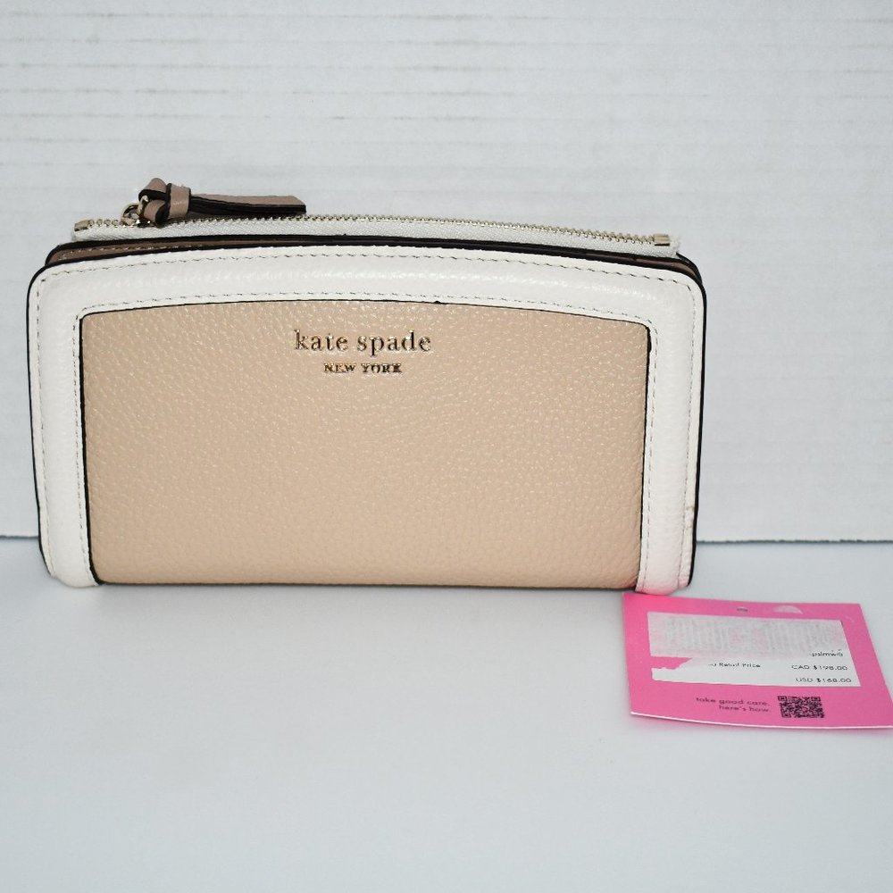 kate spade Knott Colorblock ZIP SLIM Leather Wallet in Warm Stone Multi #K7827